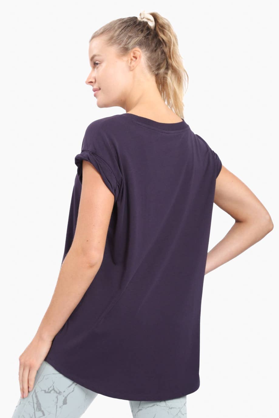 Essential Cap-Sleeve Solid Athleisure Flow Top: PLUM