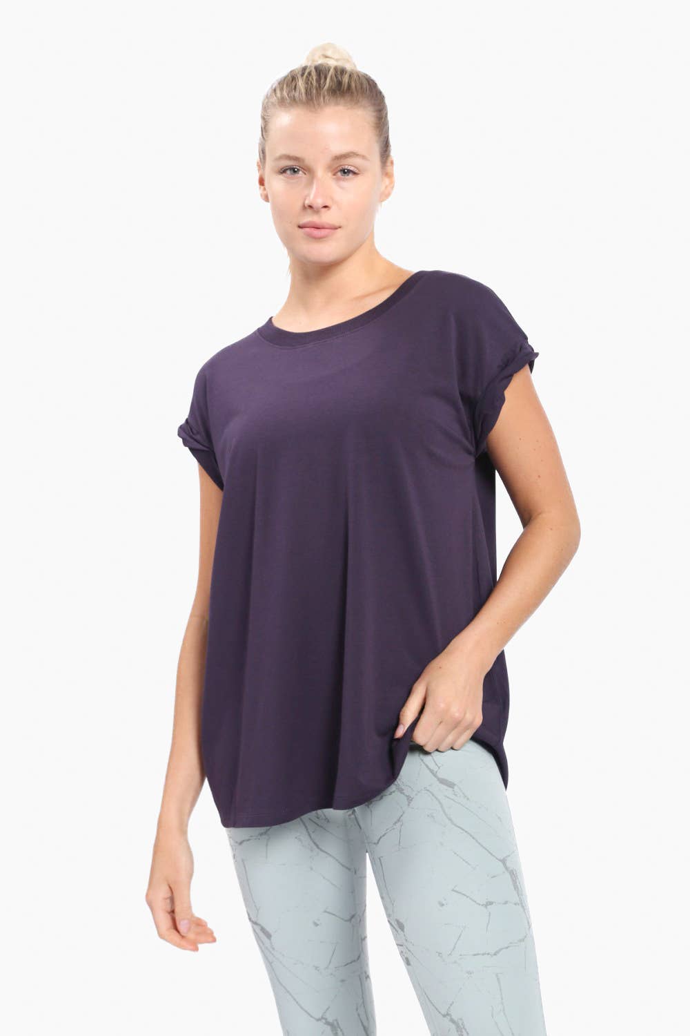 Essential Cap-Sleeve Solid Athleisure Flow Top: PLUM