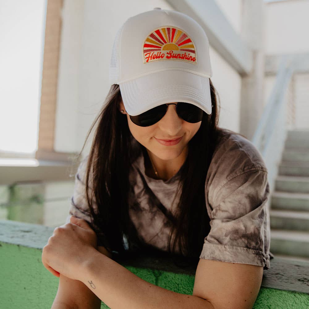 Hello Sunshine Trucker Hat (White Foam): White