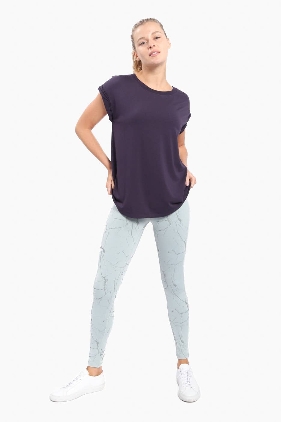 Essential Cap-Sleeve Solid Athleisure Flow Top: PLUM