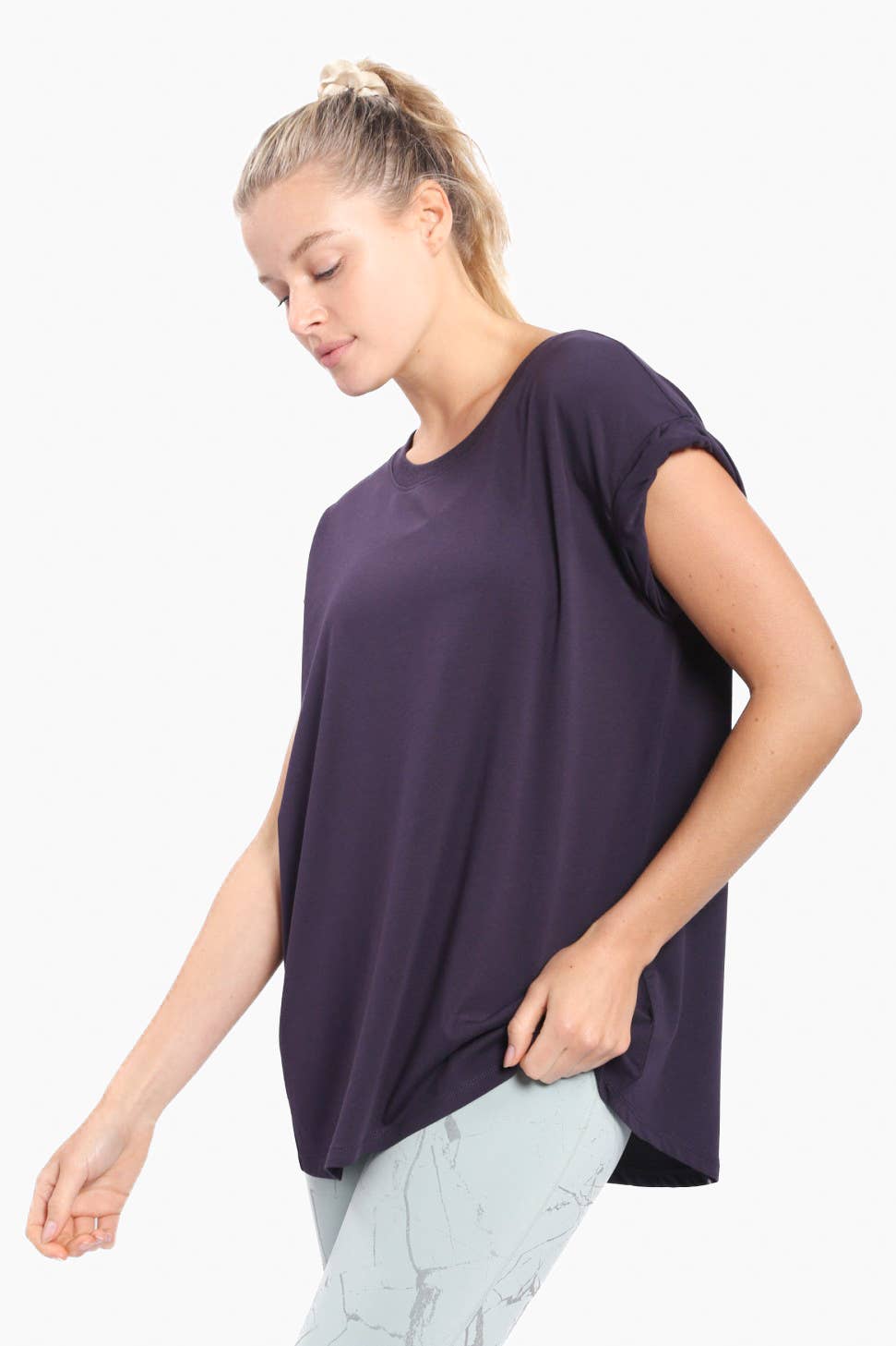 Essential Cap-Sleeve Solid Athleisure Flow Top: PLUM