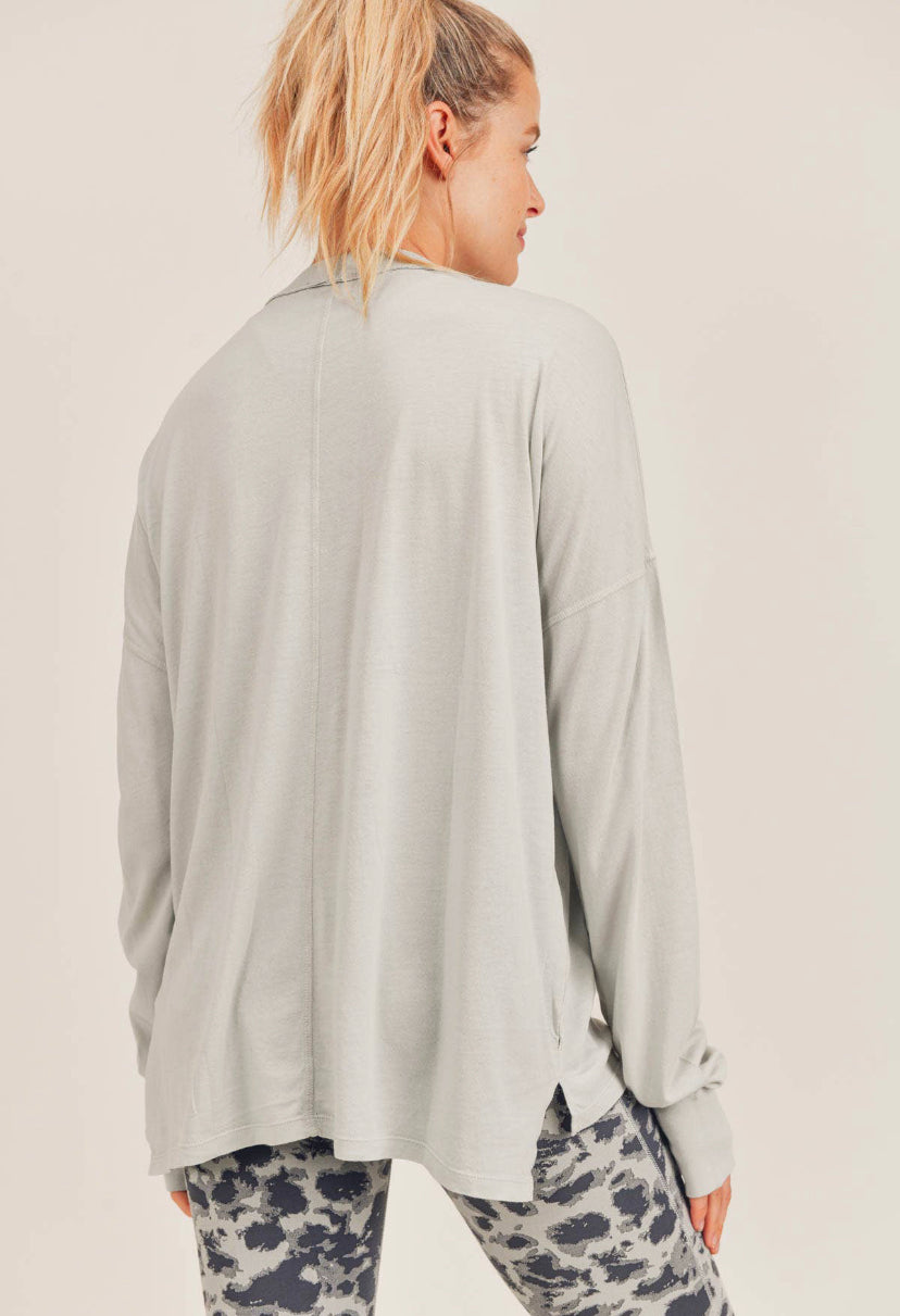 Longline Mineral-Washed Hi-Lo Sweater with Thumb Holes
